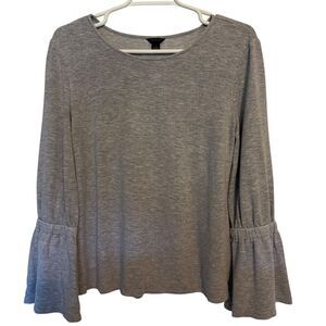 NWOT Ann Taylor Loft Top Size S Gray White Long Bell Sleeve Lightweight Blouse